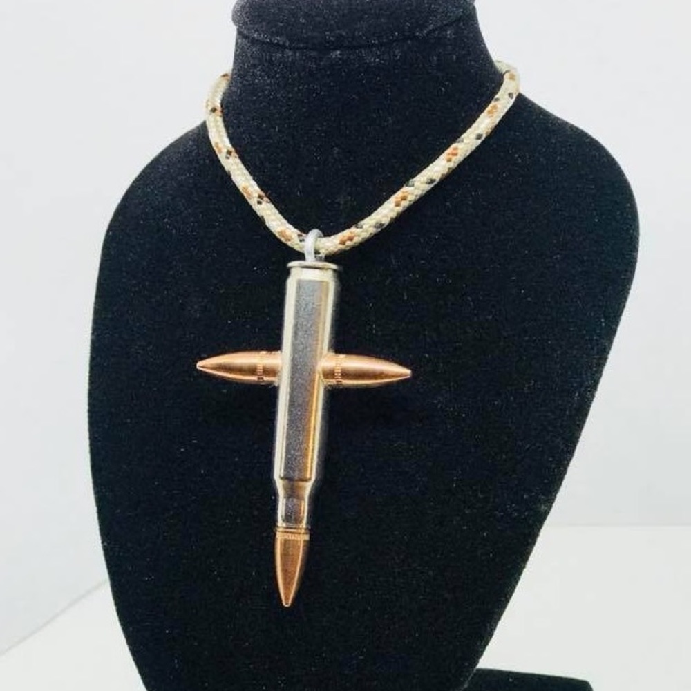 Bullet cross Tan Brown & Black Camouflage necklace